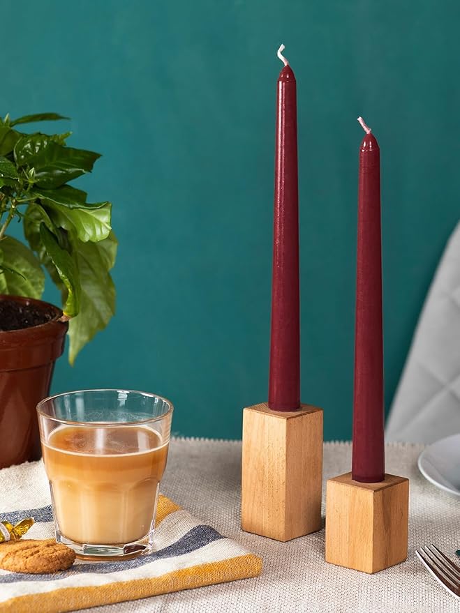 CANDWAX Burgundy 10 inch Taper Candles Pack of 4 - Unscented Dripless Burgundy Candlesticks - Perfect as Christmas Decorations and Home Decor for Dinner Table Centerpieces - Christmas Taper Candles