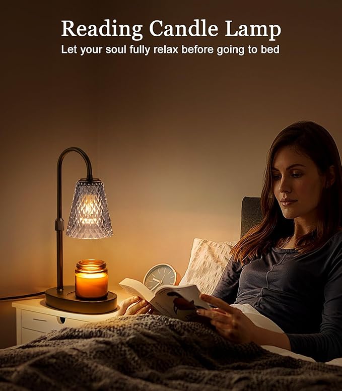 Candle Warmer Lamp Electric Timer - Candles Wax Warmers Glass Lamps for Jar Candles Burner No Flame Scented Melting Warming Lantern Adjustable Height Dimmable Light with 2 Bulb for Home Living Bedroom