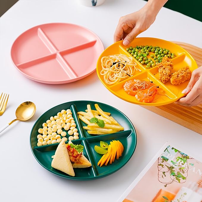 Yellow 4 Compartment Divided Plates Snacks Tray Dinner Plate,Food Grade Fruit Plates BPA Free - 1Pack