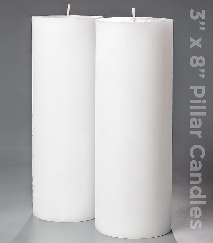 Melt Candle Pillar Candles, 2 Pack - Unscented Candles for Home, Church, Weddings, & More - 3" x 8", White