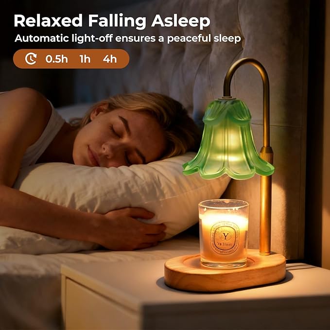 Candle Warmer Lamp with Timer Dimmable, Wax Melt Warmer Adjustable Height, Flower Warmer Lamp with 2 Bulbs for Jar Candles, House Warming New Home Decor, Gift for Mom Women (Green)