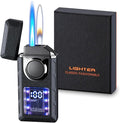 Smart Display Dual Flame Torch Lighter, Transparent Core Electric Lighter with LED Display, Butane Refillable & Type-C Charging, Windproof Jet Flame & Soft Flame Lighter (Without Butane)-Matte Black