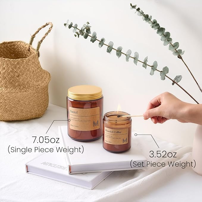 M&SENSE CreamyVanillaPie Scented Christmas Candle Gift, Aromatherapy Candle Set for Women, Soy Wax Candles Home Scented, Long Lasting Amber Jar Candle Gift for Christmas, Thanksgiving, Holiday