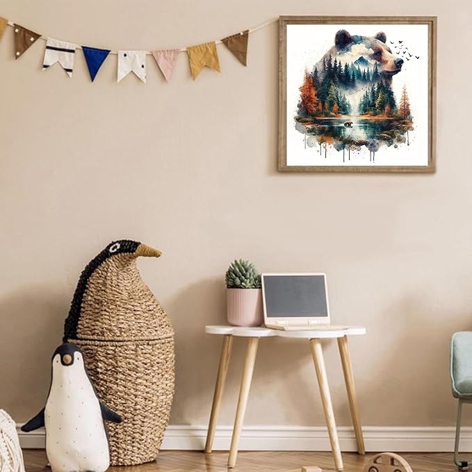 Forest Bear Diamond Painting Kits for Adults - Diamond Art for Adult Bear, Gem Painting Crafts Kits Gift, DIY 5D Gem Art Perfect for Home Wall Decor Gifts (14x14 inch)