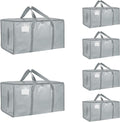 6 Pack-Extra Large Heavy Duty Moving Bags - Waterproof Storage Totes with Handles & Zippers, Foldable for College Dorm, Storage (light gray)