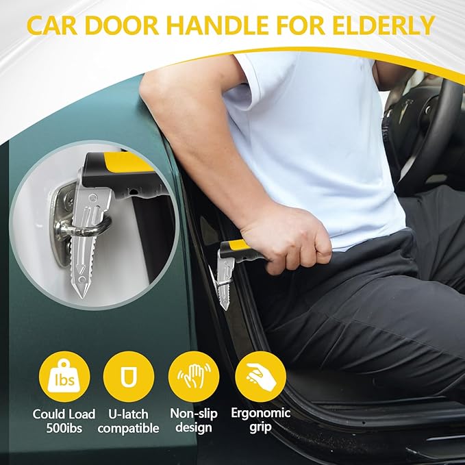 Kaiedos Car Door Handle for Elderly, 3-in-1 Car Handle Assist for Seniors, Portable Auto Cane Vehicle Support Handle, 500 lbs Capacity, Non-Slip Door Assist Bar