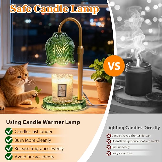 Candle Warmer Lamp with Timer, Valentine's Day Gifts Birthday Gifts for Women Mom, Height Adjustable Wax Melts Warmer, House Warming Gifts New Home, Dimmable Candle Warmer for Jar Candles with 2 Bulbs