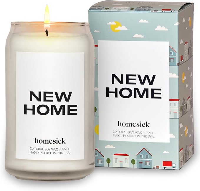 Homesick Scented Candles for Home (New Home) - 13.75 oz Long-Lasting Soy Wax Blend Jar Candle for Housewarming, 60-80 Hours Burn Time - Notes of Jasmine, Cedarwood, Lime, Sandalwood, Oakmoss & Musk