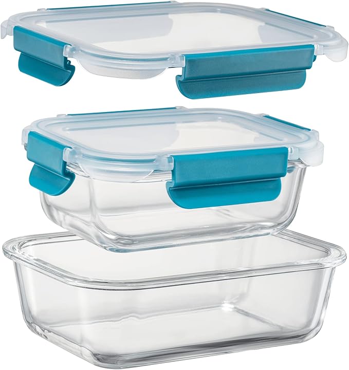 GENICOOK 9-Pack Glass Food Storage Containers with Airtight Locking Lids – Glass Meal Prep Container Set, BPA-Free, Stackable, Microwave, Oven, Freezer & Dishwasher Safe