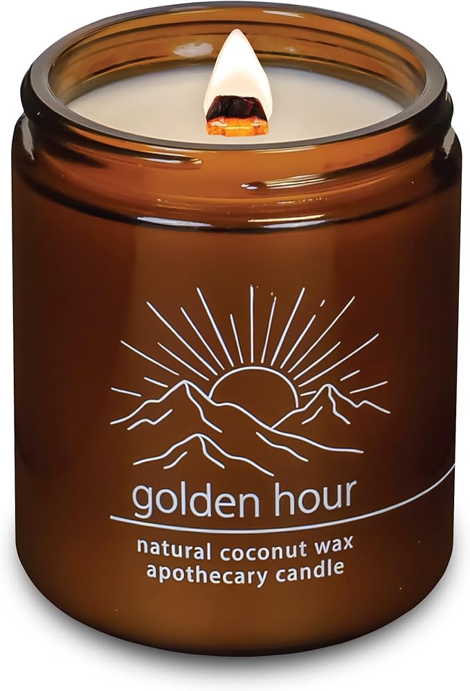 Hemlock Park Crackling Wood Wick Candle Handcrafted with Natural Coconut Wax (Standard 8 oz, Golden Hour)
