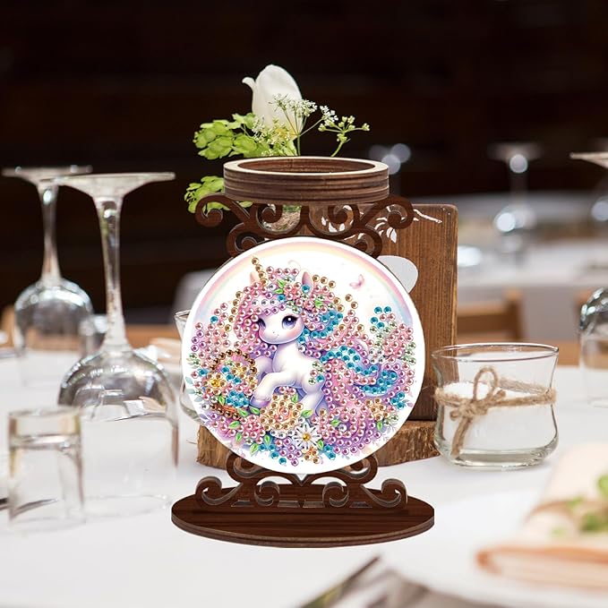 TDFERAN Diamond Painting Candlestick Holders Diameter 5cm Paint by Numbers Kit for Adults Candle Holders Dining Table Decor Candle for Table Sticks Holder Decor Unicorn
