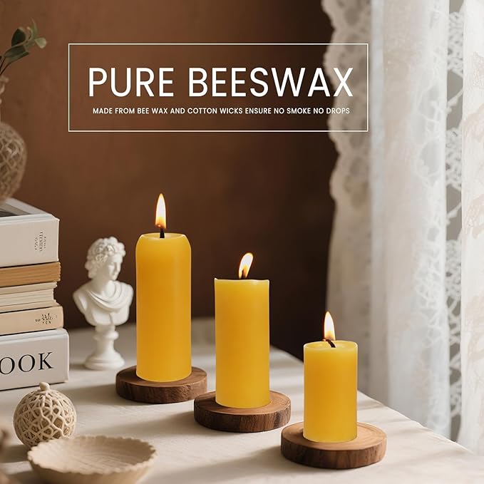 Small Pillar Candles 4-Pack - 10-Hour Long Burning 100% Natural Beeswax Candles, Perfect for Everyday Use, Home & Travel, Power Outages，Classic Pillar Style (3.5"x1.3")