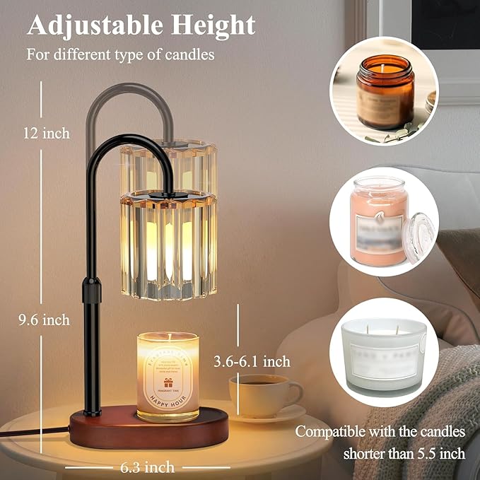 Lukasa Candle Warmer Lamp with Timer, with LED Color Lights, Dimmable, Adjustable Height, House Warming Gifts New Home Decor, Gifts for Women Mom for Birthday Mothers Day Thanksgiving Day Christmas