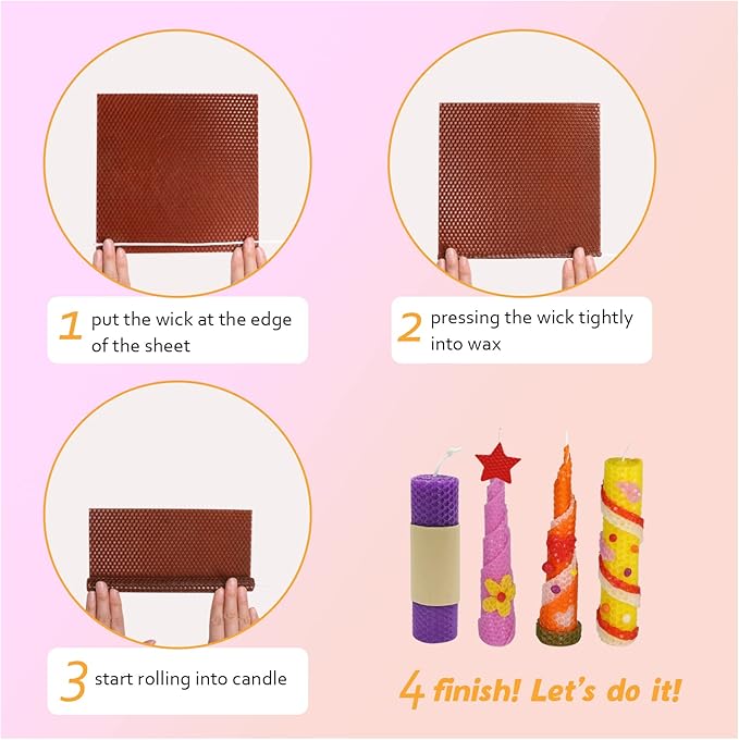 Bingfuego Beeswax Candle Making Kit for Kids - 12 Sheets for Rolling, Natural Bright Color (8 x 8 Inch)