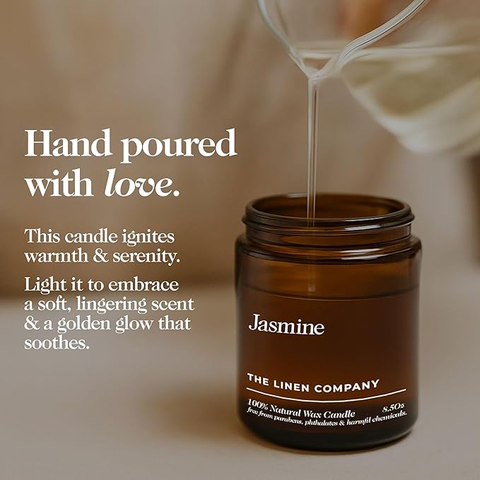 Hand Poured Non Toxic Candles - Jasmine Fall Candles with Premium Natural Wax - Aromatherapy Scented Candles with Sandalwood, Lemon & Ylang Ylang Notes - 8.5 Oz, 45 Hrs Burn Time
