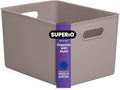 Superio Ribbed Collection - Decorative Plastic Basket Open Home Storage Bins Organizer, X-Large Taupe (1 Pack) Container Boxes for Organizing Closet Storage Bins for Shelves 22 Liter/23 Quart