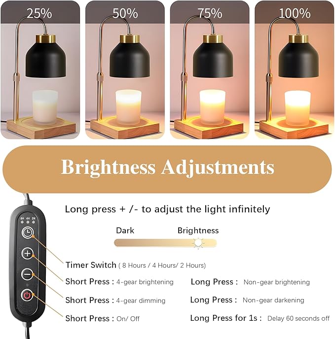 Xiwoa Electric Candle Warmer Lamp with 2H/4H/8H Timer Dimming Height Adjustable Safety Night Lamp, Home Scented Jar Candles Decor Gifts (Black)