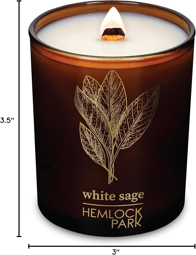 Hemlock Park Amber & Gold Wood Wick Candle Handcrafted with Natural Coconut Wax (Standard 7.2 oz, Sage)