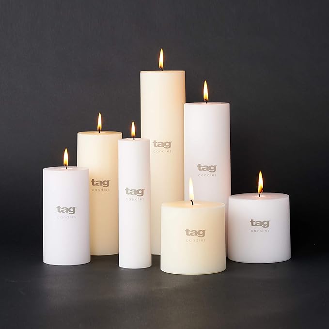 tag Chapel 4X4 Ivory Pillar Paraffin Wax Candle Unscented Drip-Free Long Burning 75 Hours for Home Decor Wedding Parties 4x4 Ivory