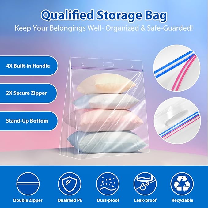 10 Gallon Large Handy Storage Bags, Pack of 3, 24"x24" Clear Plastic Zipper Storage Bags with Handle, Resealable Heavy Duty Jumbo Ziplock Storage Bag for Linens, Clothes, Baby，Sports, 3 Mil Thick