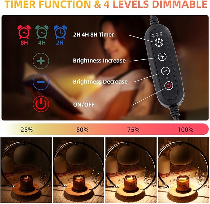 Candle Warmer Lamp with Timer & Dimmer, Electric Candle Warmer Light for Jar Candles Burner, Dimmable Wax Melts Warmer for Bedroom Home Decor, Modern Candle Melter Heater Gifts for Mom