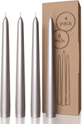 CANDWAX 8 inch Silver Taper Candles - Set of 4 Dripless Long Burning Fragrance-Free Candlesticks