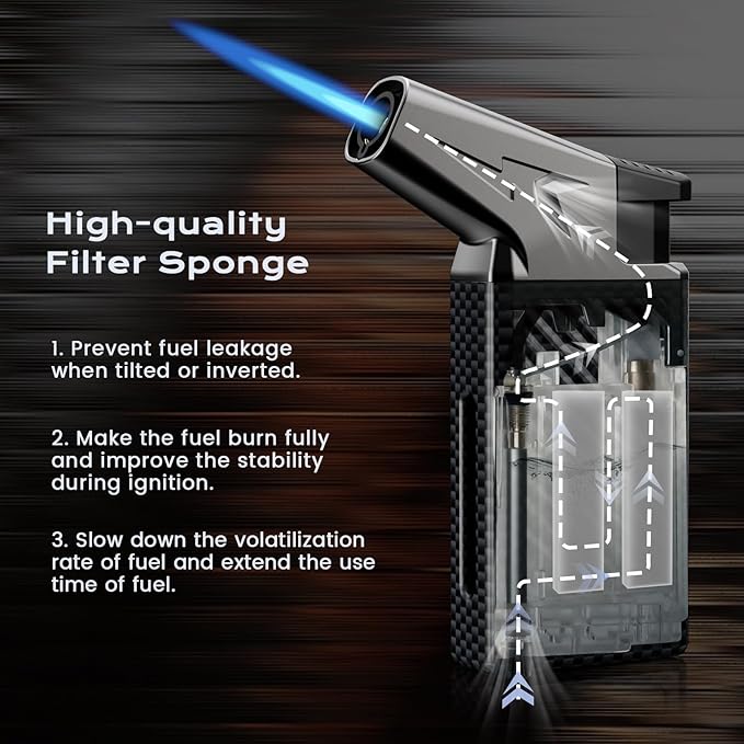 All-in-one Torch Lighter with Straight Cutter, Built-in Punch, Powerful Windproof Jet Flame, Multifunctional Travel Accessories, Gifts for Men, Refillable Butane Lighters for Candle (Without Fuel)