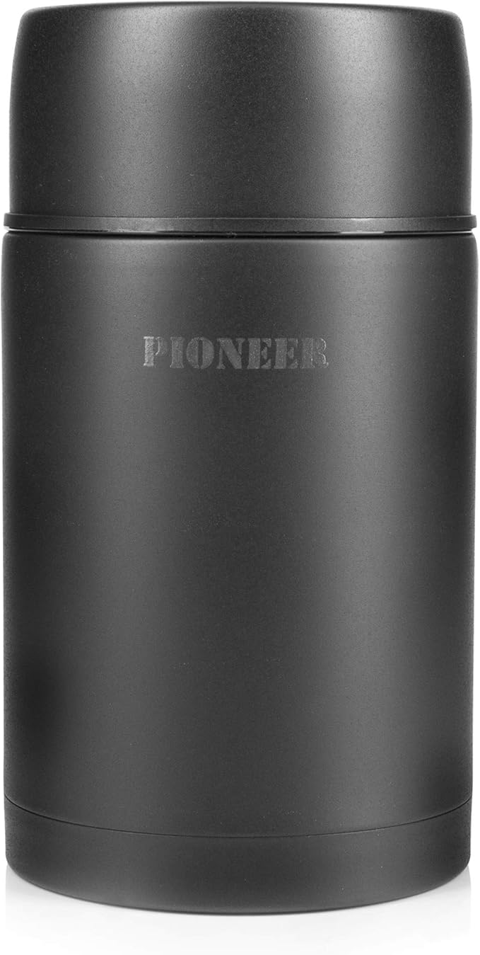 Pioneer Vacuum Insulated Leakproof Soup/Food Flask, 8 Hours Hot 24 Hours Cold, Black, 1000 ml