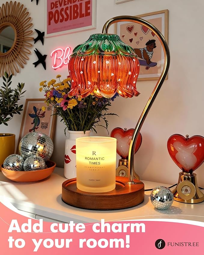 Funistree Strawberry Candle Warmer Lamp, Cute Candle Lamp with Timer & Dimmable, Mothers Day Birthday Gifts for Women Mom, House Warming Gift New Home, Wax Melt Warmer for Yankee Village Candles