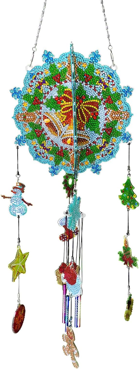 Christmas Bells Diamond Art Wind Chimes Hanging Pendant DIY Kits 5D Diamond Art Painting Christmas Wind Chime Hanging Ornament Double Sided Special Rhinestones Paint by Number Porch Tree Window Decor