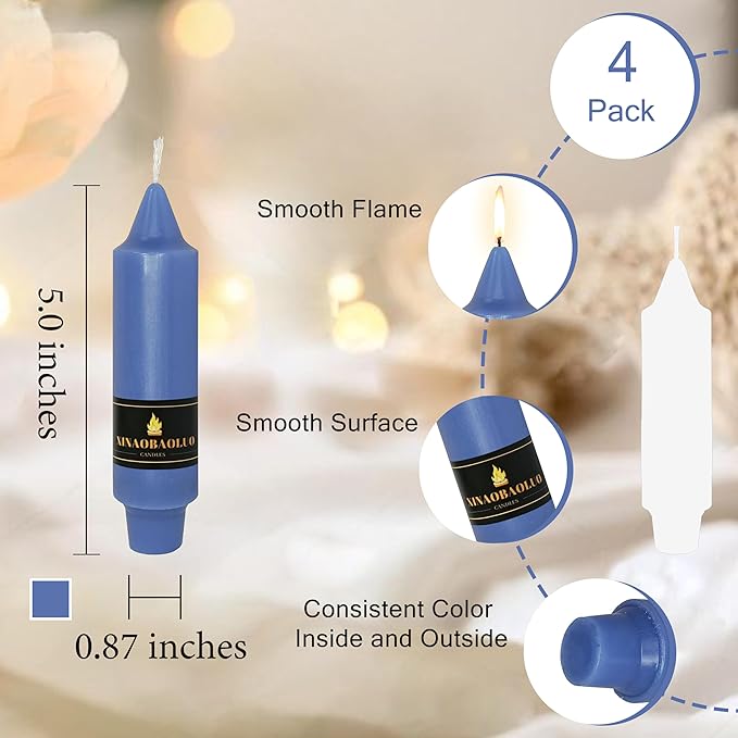 5 inch Short Taper Candle 4 Pack Handmade Haze Blue Candles Unscented Smokeless Pastel Candlesticks for Holiday Wedding Dinner Party Seasonal Celebration Birthday Home Decoration
