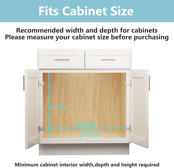 LOVMOR 2 Tier Pull Out Cabinet Organizer 25½" W x 21½" D, Slide Out Drawers with Wooden Handle, Sliding Shelves Organization and Storage for Kitchen, Pantry
