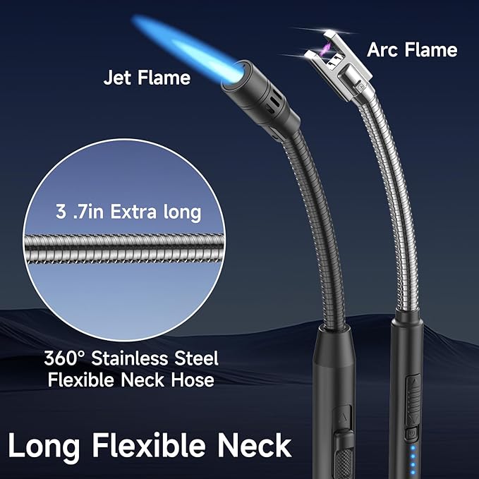 Flame bird 2 Pack Flexible Multi-Purpose Lighter, Long Butane Torch Lighter USB Rechargeable Electric Lighter for Candles BBQ Grill Fireplace Kitchen Camping (NOT PREFILLED)