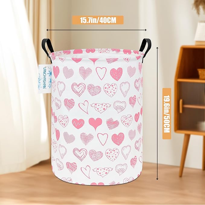 LANGYASHAN Laundry Basket Canvas Fabric Collapsible Organizer Basket for Storage Bin Toy Bins Gift Baskets Bedroom Clothes Children Nursery Hamper (Angel Heart)