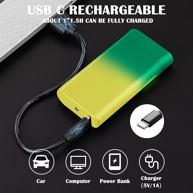 Electric Lighter Rechargeable Arc Lighter USB C Electronic Plasma Lighters Metal Chargeable Lighters with LED Dazzling Power Display Design for Outdoor, Camping, BBQ (YellowGreen)