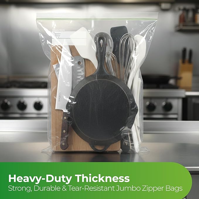 3 Gallon Storage Bags - 15 Count, Extra Strong And Super Durable, 2 Mil Thick, Leak-Proof Unique Zipper, Extra Large Storage Bags for Home & Travel