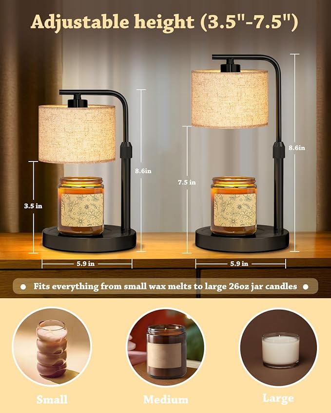 Candle Warmer Lamp with Timer Dimmer, Height Adjustable Electric Candle Lamp Warmer with 2 Bulbs, Birthday Gifts for Women Mom, Gift for Home Decor