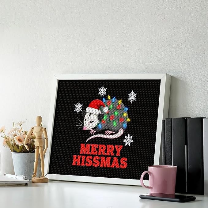 AIVKIEJK Diamond Painting Kits for Adults - Christmas Possum Merry Hissmas Painting DIY 5D Full Drill Diamond Dots Paintings with Diamonds Gem Art and Crafts Home Decor 16"x20"
