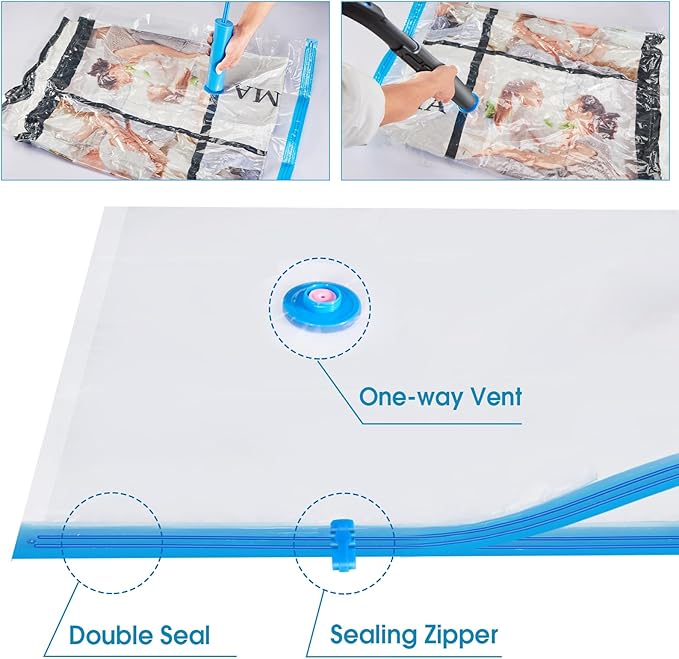 Extra Large Moving Bags Heavy Duty Space Saver Vacuum Storage Vacuum Seal for Clothing Packing Blue for Moving Vaccine Sealed Blue Storage Bags (6 Pack)
