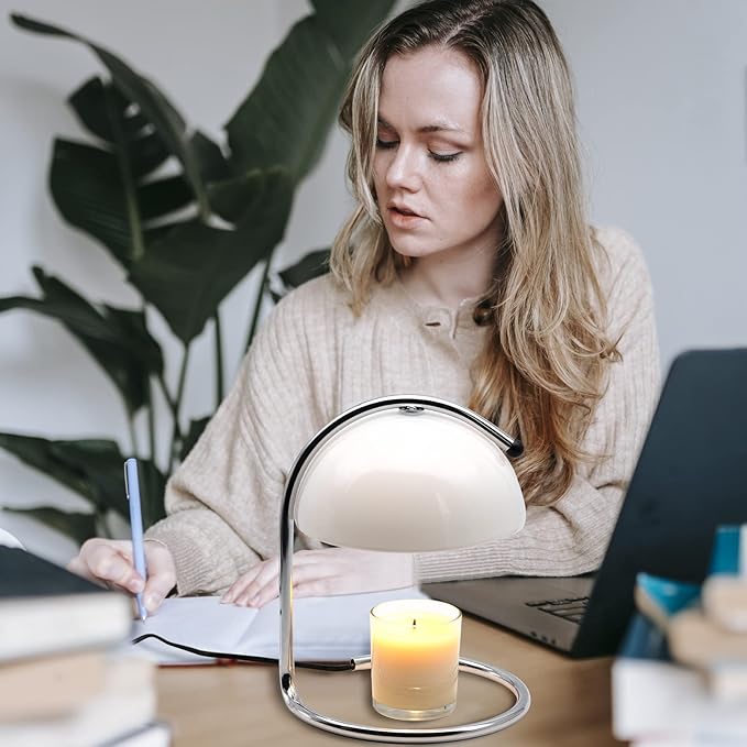 Modern Metal Candle Warmer lamp Compatible with Yankee Candle Large Jar, with Timer Warmer Candle Lamp, Suitable for Melting and Heating Jam Candles in Small and Large Jars (White)
