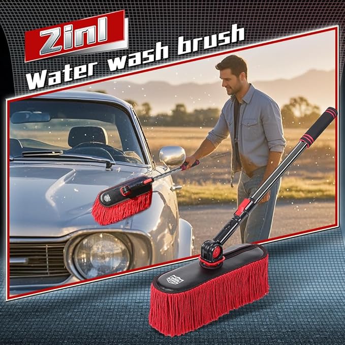 Car Cleaning Supplies Duster, 2In1 Brush For Car Exterior, Chenille Car Wash Brush Mop & Wax Cotton Car Duster Mop, Remove Dust, Retractable Steel Pole for Boat Truck RV, Gifts for Men Women
