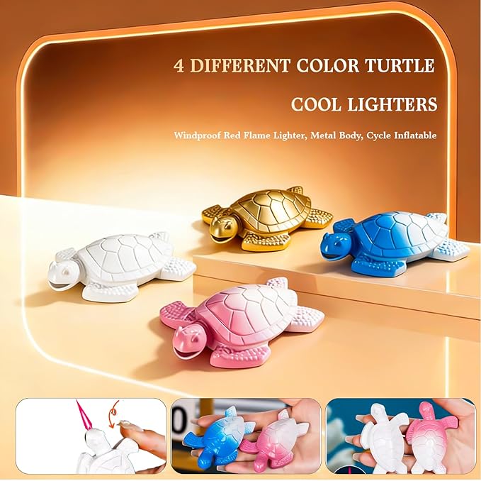 Torch Lighter for Men - Refillable Butane Lighter with Adjustable Jet Flame, Vintage Golden Turtle Design, Unique Desk Decor & Birthday Gift (No Butane Gas) (01)