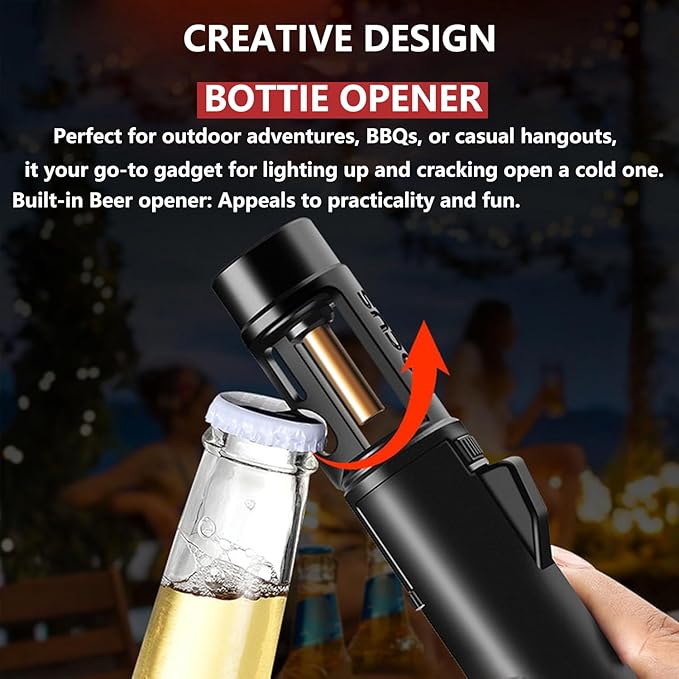 Torch Lighter, Butane Refillable Multifunction Straight Flame Bright Lighter Windproof Adjustable Color with Safety Lock Jet Lightsaber Flame for Outdoor, Campfires, BBQ, Candles, Camping