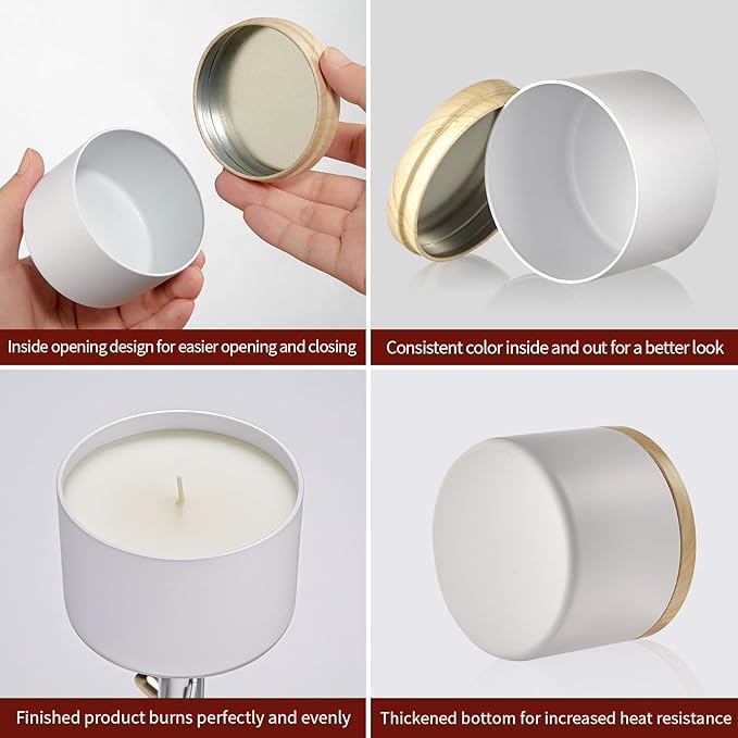 MGLIFEUL Candle Tins Jars Container Vessels for Making 4 8 Oz White Empty Candle Tins Can Gift Box Packaging Plate with Lids Wax Container Bulk Making DIY Candle Supplies Accessories(White,4oz,12pcs)