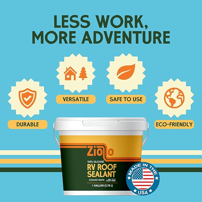 Ziollo RV Roof Sealant - Leak Repair 100% Silicone Liquid Rubber - Premium Waterproof Coating for Campers, Pop Up, Motorhomes, and Travel Trailers - Easy DIY Application - White 1 Gallon
