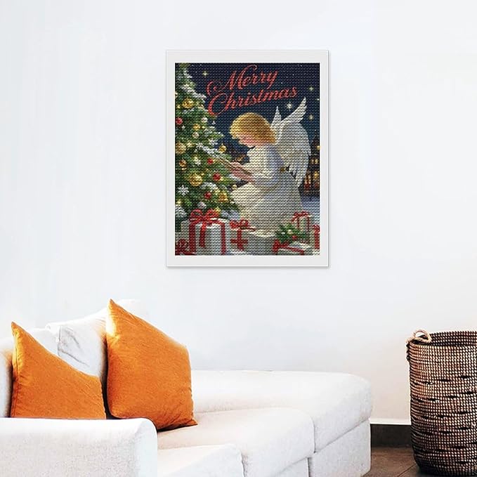AIVKIEJK Diamond Painting Kits for Adults - Merry Christmas Angel Welcome Painting DIY 5D Full Drill Diamond Dots Paintings with Diamonds Gem Art and Crafts Home Decor 12"x16"