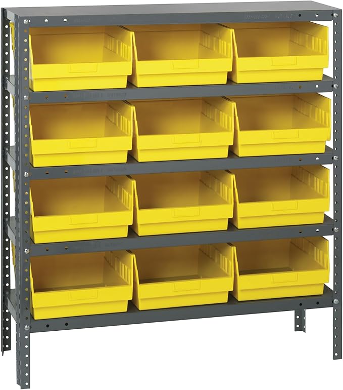 Quantum Storage Systems 1839-210YL Store More Steel Shelving Unit with 6" Shelf Bins, 18" D x 36" W x 39" H, Yellow