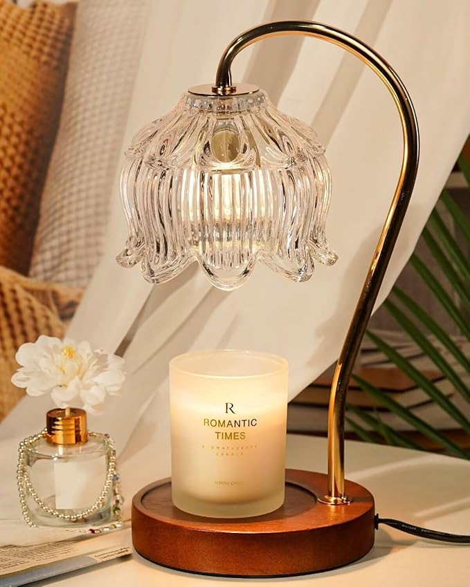 Funistree White Clear Candle Warmer Lamp with Timer Dimmer, Flower Candle lamp Warmer, 2 Bulbs, Wax Melter Warmer for Jar Scented Candles, Christmas Birthday Gifts Ideas for Women Mom