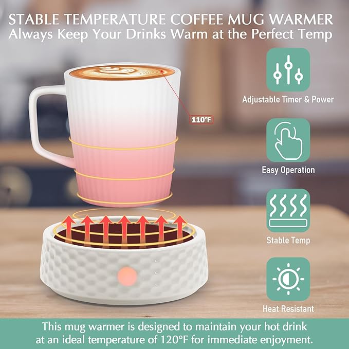 Electric Large Candle Warmer Plate - Ceramic Candle Wax Warmers Timer Adjust Fragrance Intensity Auto Shut Off for Home Office, Aromatherapy Fragrance and Heating Beverage, Milk, Tea, Hot Chocolate