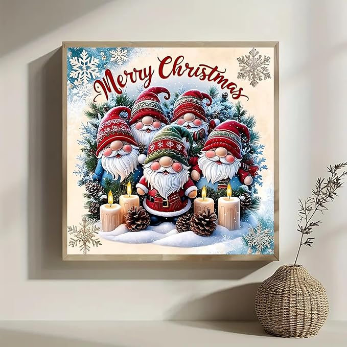 Christmas Gnome Candle Diamond Art Painting Kits for Adults, Winter Diamond Painting Kits for Adults Beginners, 5D DIY Full Drill Diamond Dot Gem Art Kits for Adult, Home Wall Decor 13.8x13.8 Inch